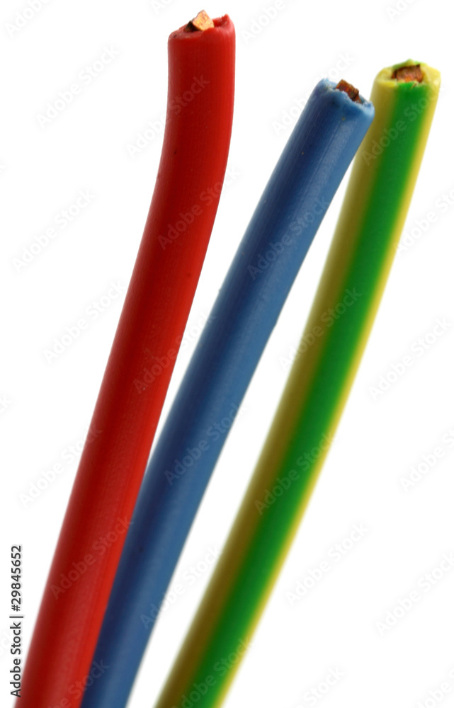 fils électriques, phase, neutre et mise à la terre Stock Photo Adobe Stock