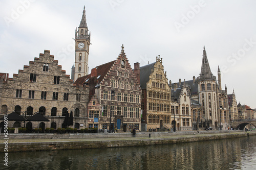Graslei  historic center of Ghent  Flanders  Belgium