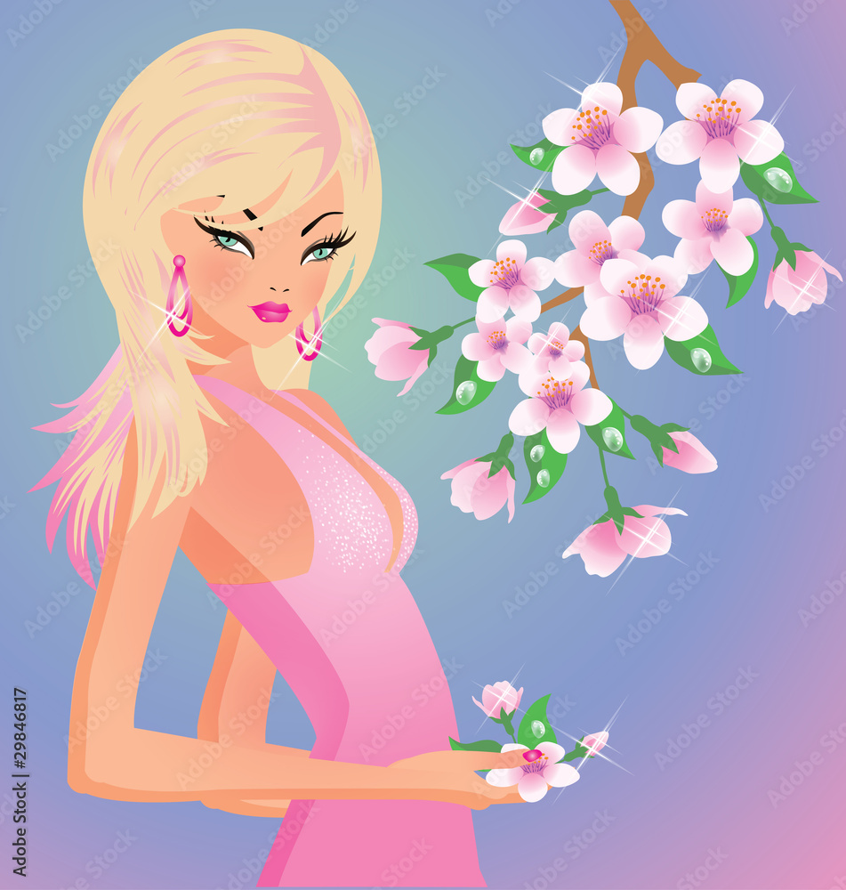 Spring girl. Seasons card. vector illustration