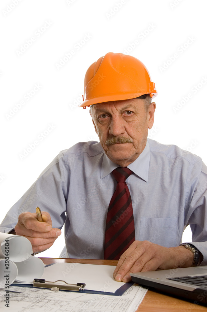 Engineer at the computer isolated on white background Engineer at the computer isolated on white background