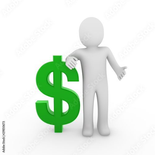 3d human dollar symbol green