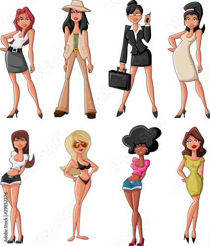 Set of beautiful cartoon women