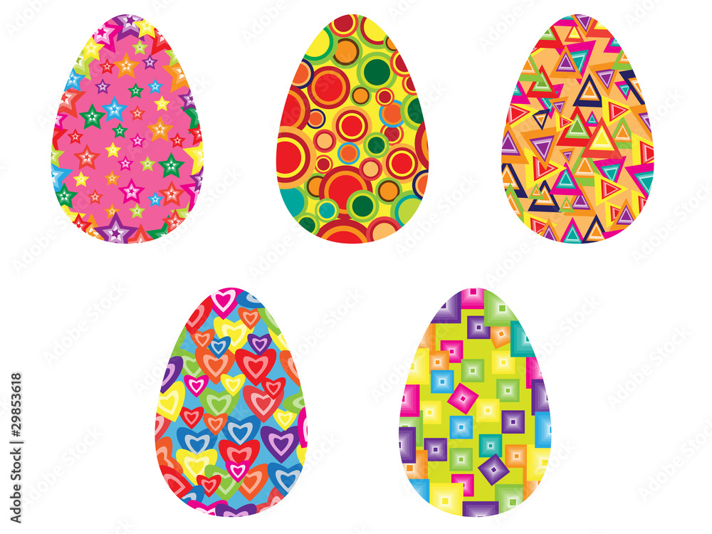 Set of five Easter eggs with ornaments Set of five Easter eggs with ornaments