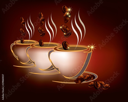 Coffee cups with roasted coffee beans
