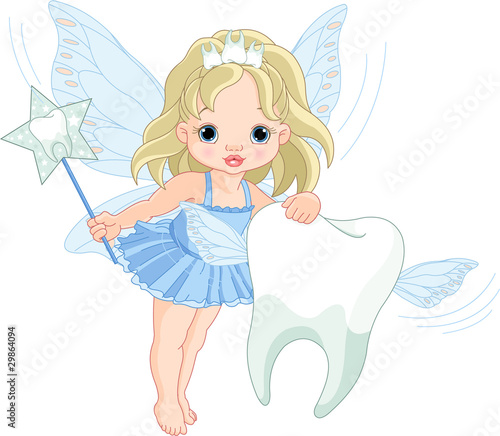Cute Tooth Fairy flying with Tooth