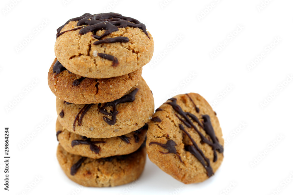 Homemade cookies from spelt flower and chocolate on white Homemade cookies from spelt flower and chocolate on white