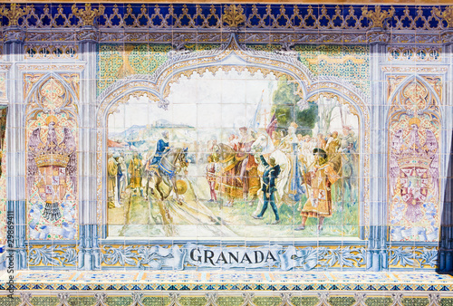 tile painting , Spanish Square (Plaza de Espana), Seville, Andal photo