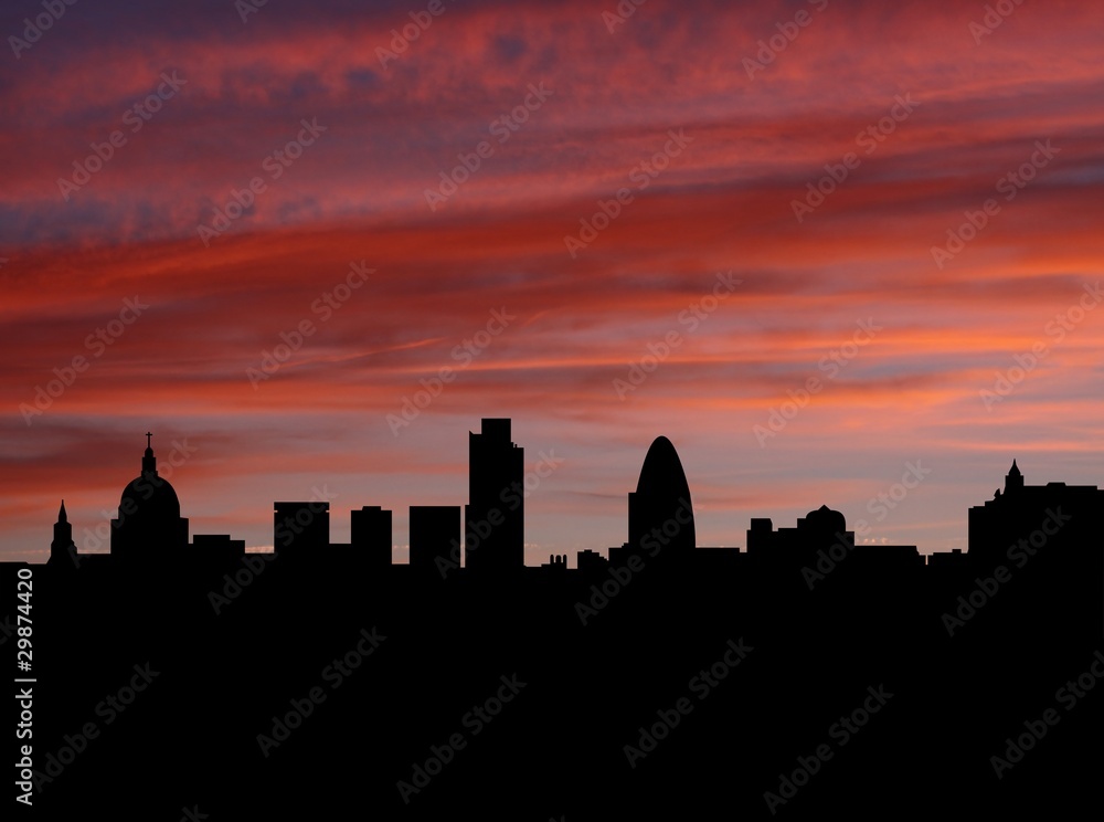 London Skyline at sunset with beautiful sky illustration