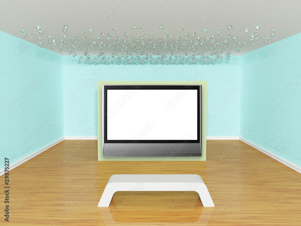 Fototapeta premium Gallery's hall with bench and flat tv