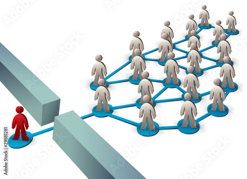 one person is divided with a wall from the others