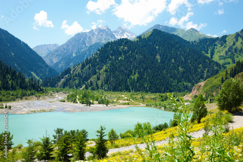 Mountain lake with an arbor photo