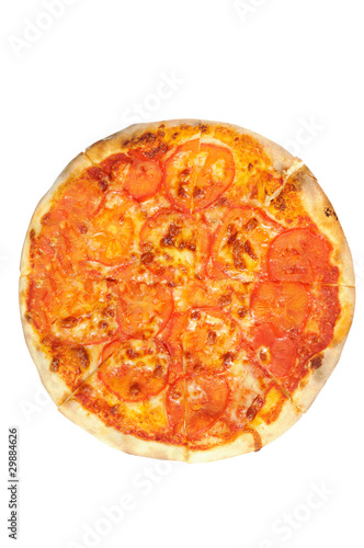 Vegetarian pizza with cheese and tomatoes.