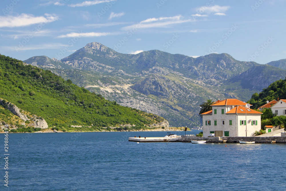 Houses on the shore of Kotor Bay (Boka Kotorska), Montenegro