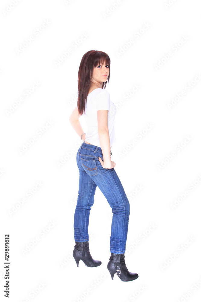 young woman in jeans and t shirt young woman in jeans and t shirt