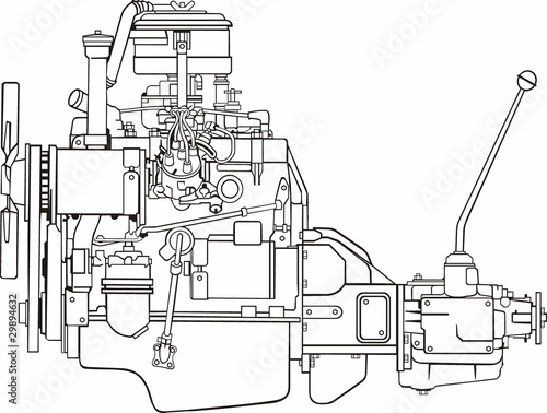car engine with gear box side