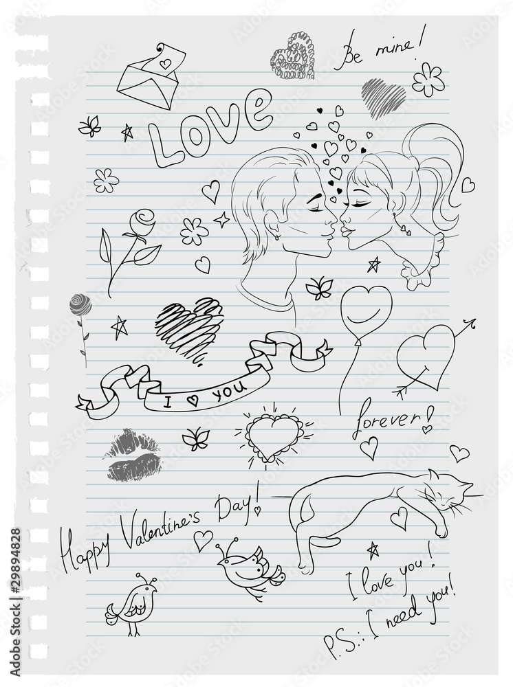 Hand-drawn love doodles