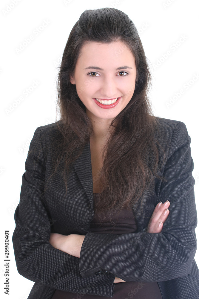 Young businesswoman in black suit smiling Young businesswoman in black suit smiling