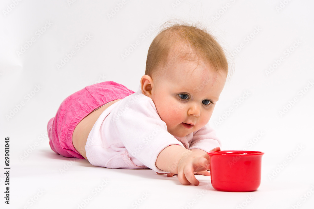 Little child baby and red cup Little child baby and red cup