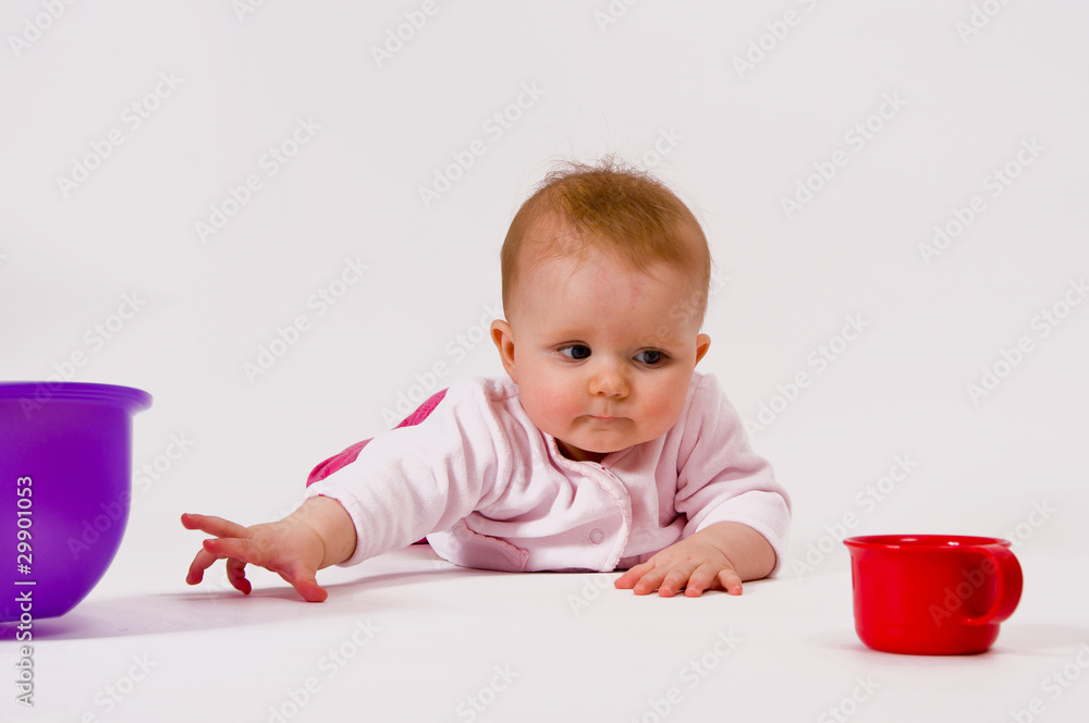 Little child baby and tableware Little child baby and tableware