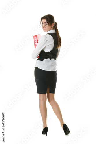 young businesswoman with office folder isolated on white