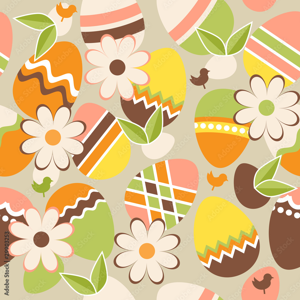 Seamless spring green pattern with easter eggs