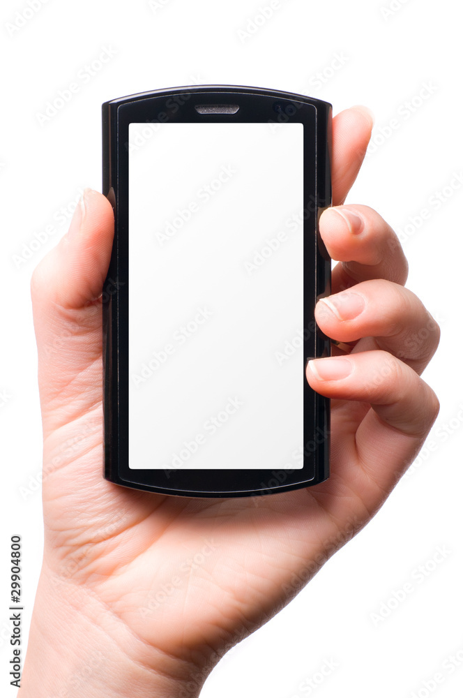 female hand is holding a modern touch screen phone. Screen is cu female hand is holding a modern touch screen phone. Screen is cu