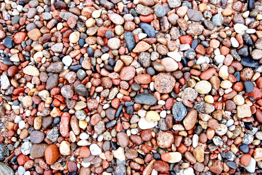 Naklejka premium Colors and shapes of coastal stonnies moisten by sea waves.