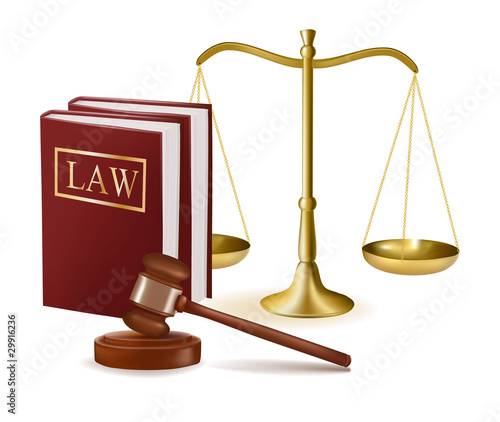scales of justice, judge gavel and law books. Vector