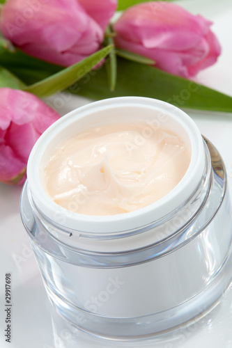 Face cream and tulips