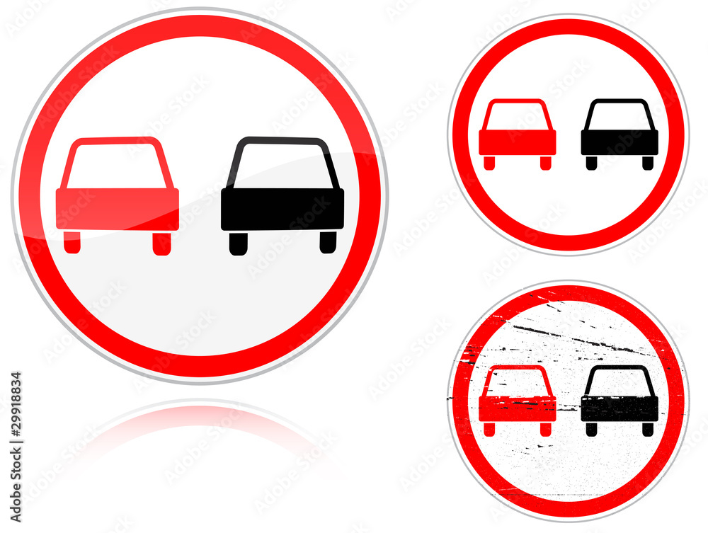 Set of variants a No passing - road sign Set of variants a No passing - road sign