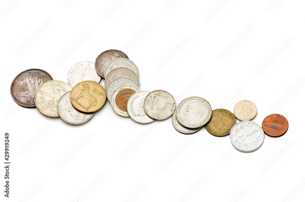 Old coins isolated on white background Old coins isolated on white background