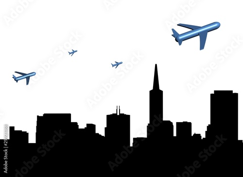 abstract planes departing San Francisco illustration