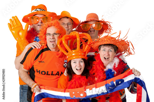 Group of  Dutch soccer fans over white background
