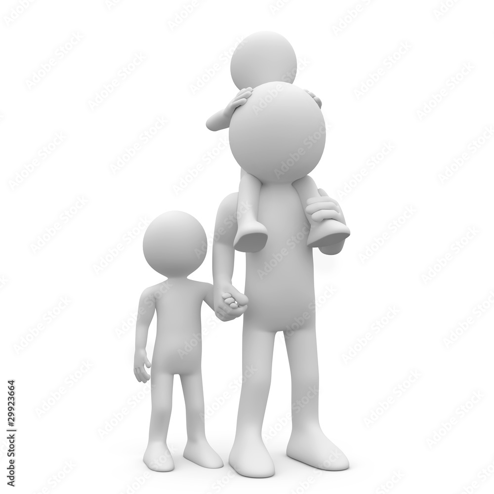Father with his two sons, one of them on the shoulders Father with his two sons, one of them on the shoulders