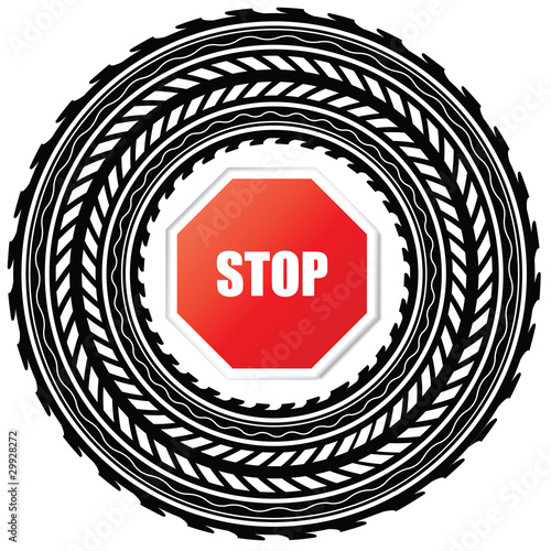 tire track with stop sign