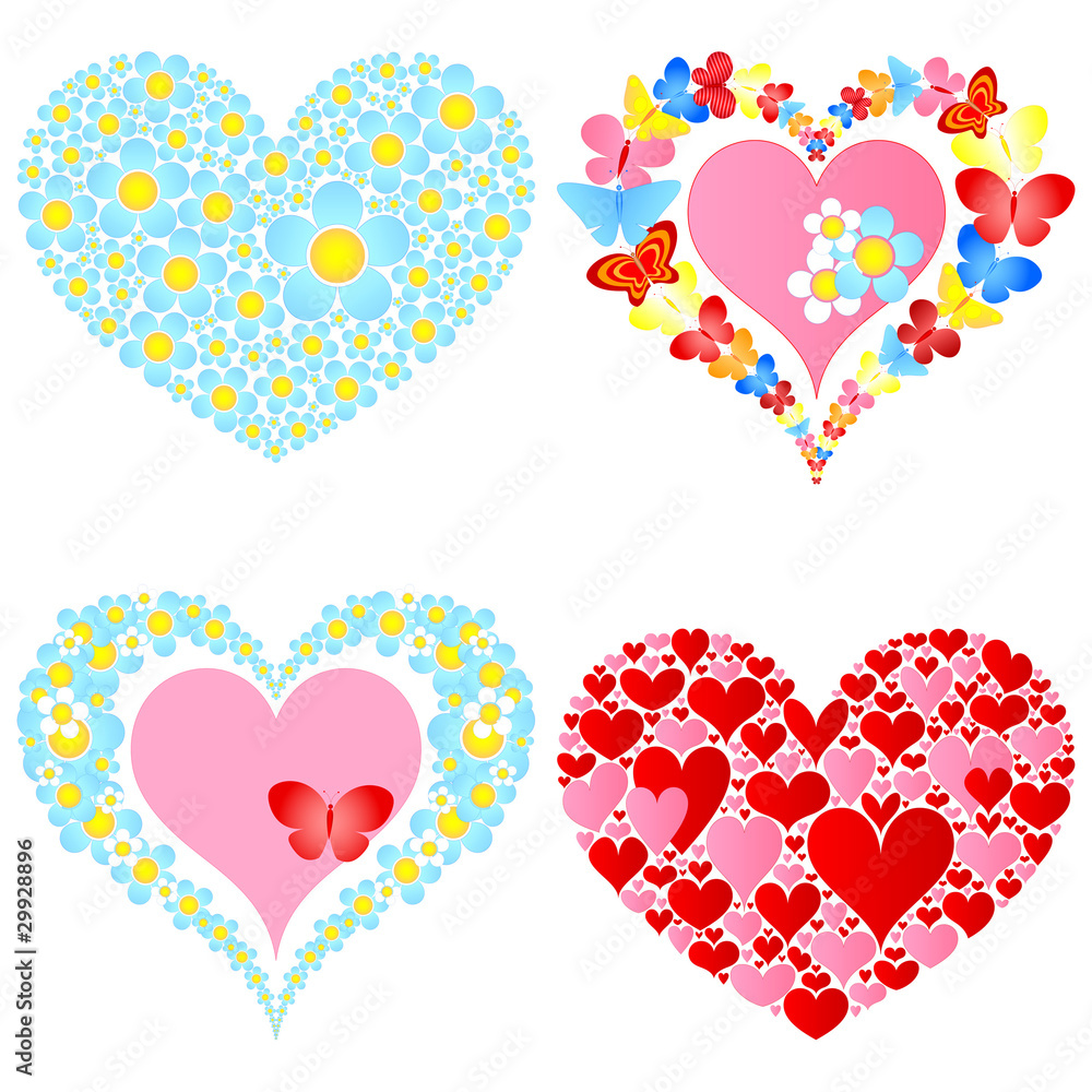 four valentine symbolic hearts