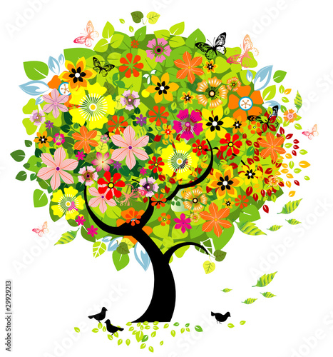 Flowers Tree with Birds