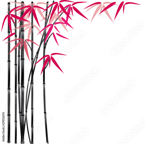 background with black bamboo and red leaves.