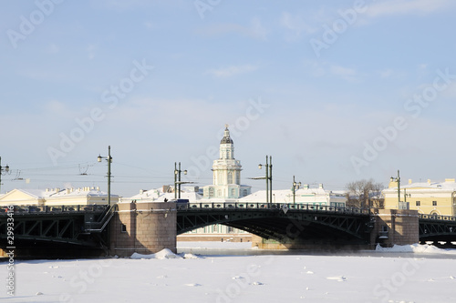 Palace Bridge and Kunstkammer. Attractions in St. Petersburg. Wi