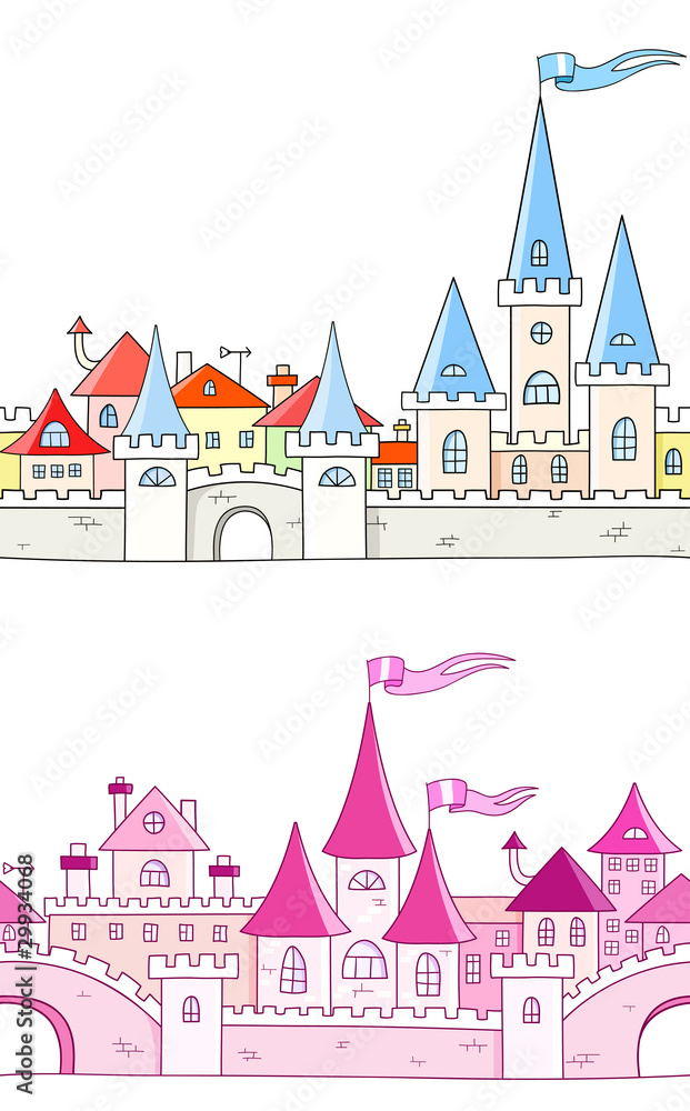 Seamless vector background with fantasy castle