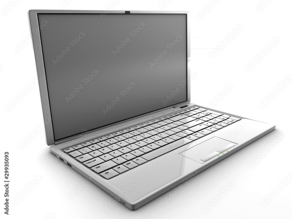 White 3D detailed render laptop isolated with a blank screen White 3D detailed render laptop isolated with a blank screen