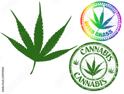 Canabis leaf and stamps