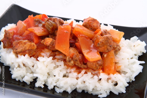 Chinese food - sweet and sour chicken with rice