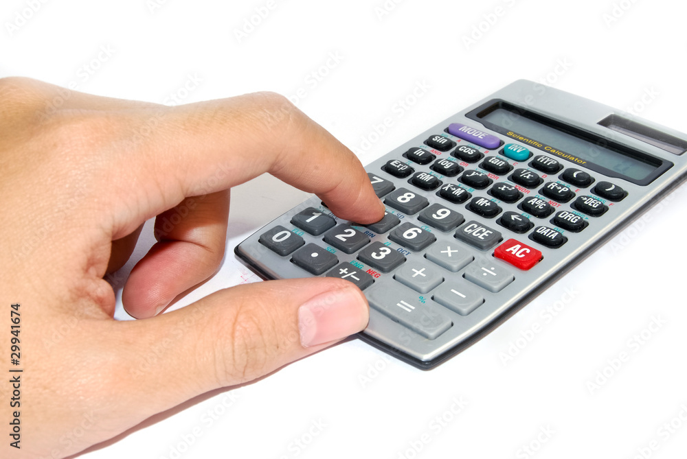 hand using advance calculator isolated hand using advance calculator isolated