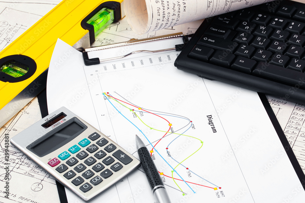 construction drafts and tools on the table construction drafts and tools on the table