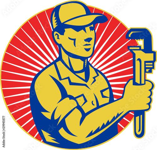 Plumber with monkey wrench