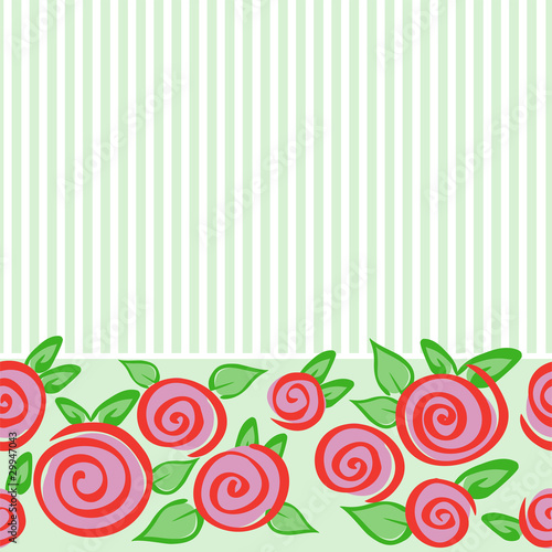 Green seamless horizontal pattern with roses and stripes