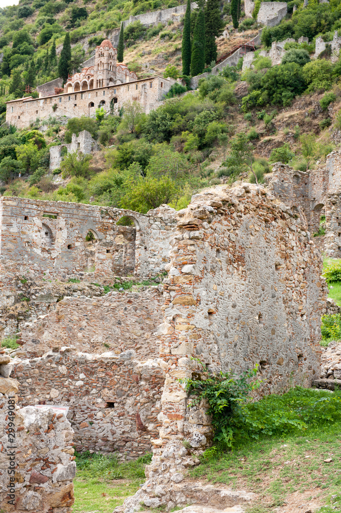 Byzantine town Mystras at the hill