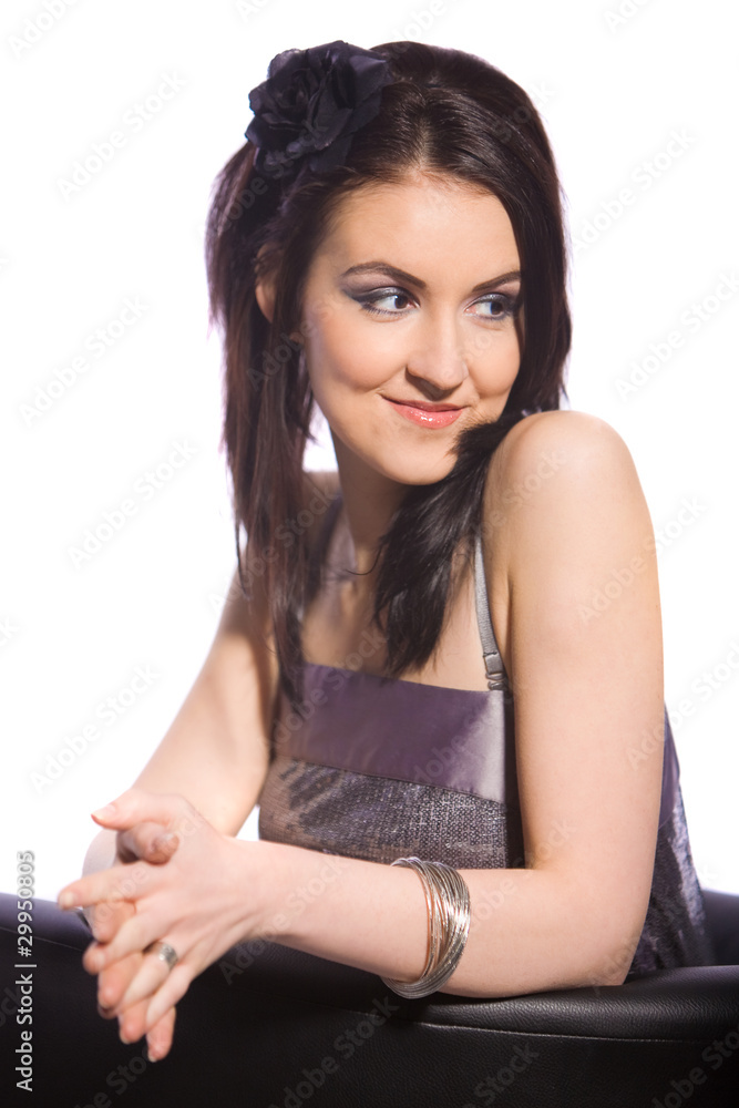 Beautiful Russian girl is sitting in his chair Beautiful Russian girl is sitting in his chair