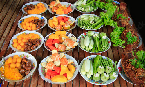 several kind of thai food prepare for party